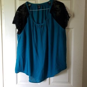 Blue top with lace sleeves